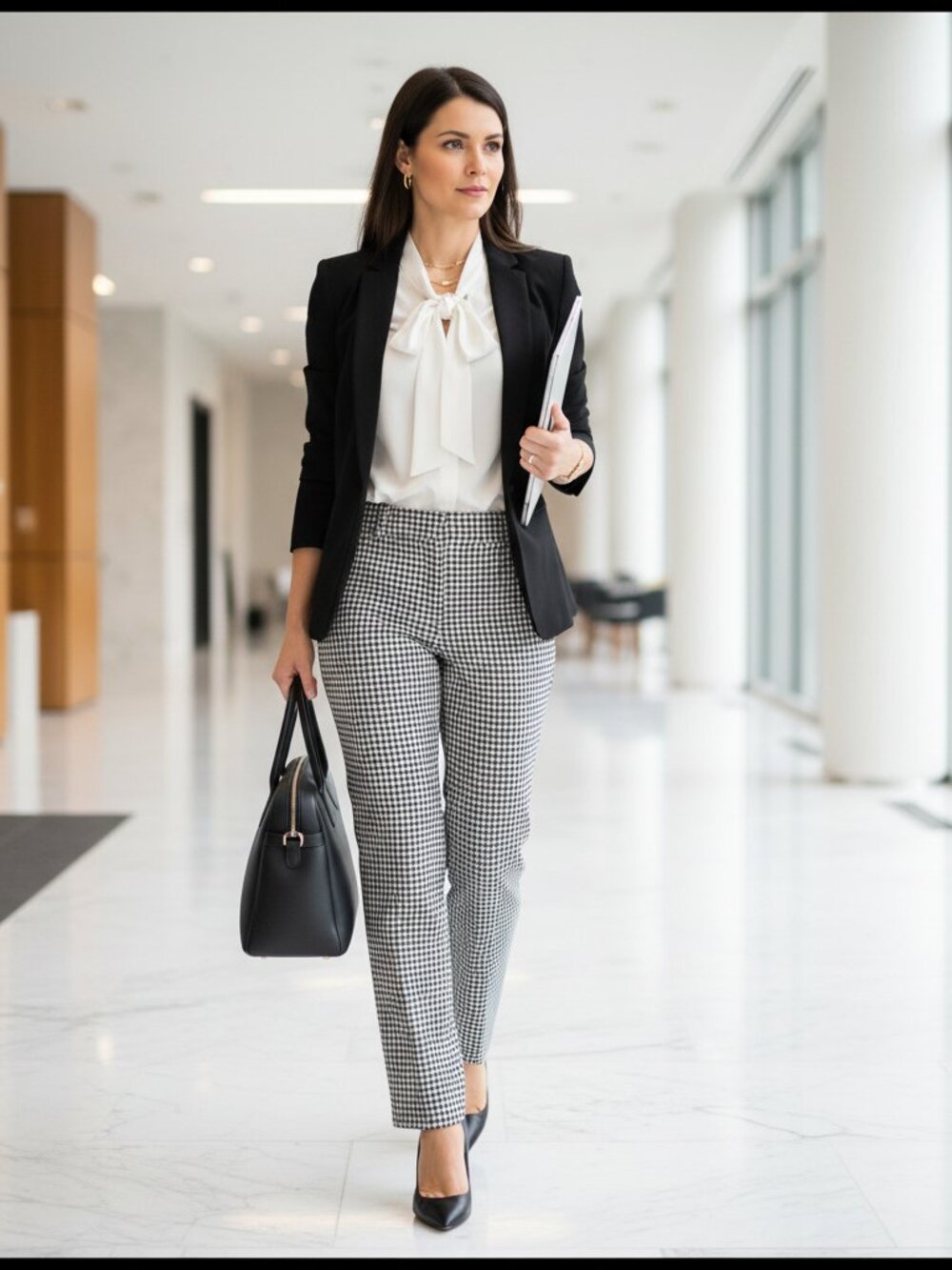 Halogen Houndstooth Straight Leg Trousers Size 10 NWT Workwear Pants Repaired